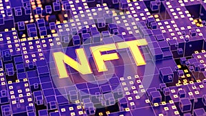 NFT on colorful abstract technology surface background