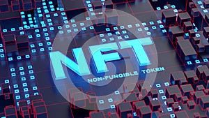 NFT on colorful abstract technology surface background