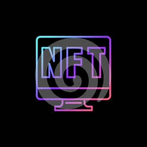 NFT on Computer Screen outline colored icon. Non-Fungible Token vector sign