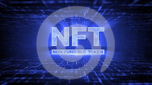 NFT concept - NFT nonfungible tokens on dark blue technology background photo