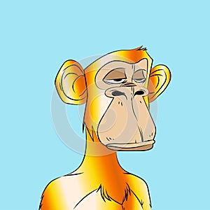 NFT gold bored monkey isolated on blue sky background