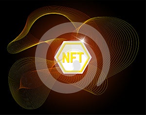 NFT non fungible token on abstract linear striped background. Online money for buy exclusive art poster. Pay for unique