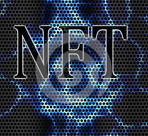 NFT  Non-Fungible Token --  a blockchain asset text over electricity energy grid background