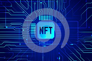 NFT non fungible token on blue background