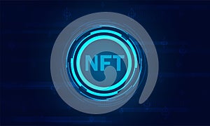 Nft non fungible token conceptcrypto currencytechnology backgroundblue technology neon design