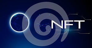 NFT Non-fungible token digital crypto art blockchain technology concept. Hand pressing button on screen