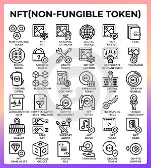 NFT Non fungible token icons set