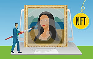 NFT, non fungible token with Mona Lisa La Gioconda. Vector illustration. photo