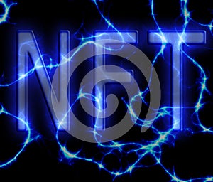 NFT  Non-Fungible Token  text on electricity blue and black background