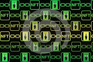 NFT non-fungible tokens art and collectables in green,  blockchain technology to create unique digital art