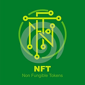 NFT Non Fungible tokens. electronic circuit logo font. certifies a digital asset to be unique. vector illustration