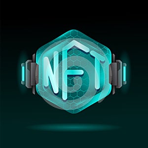 NFT Non Fungible tokens. Futuristic hexagonal HUD interface. certifies a digital asset to be unique. vector illustration