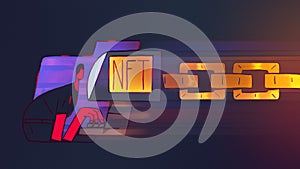 NFT non-fungible tokens Minted Creation. art and collectables illustration, use blockchain technology to create unique digital