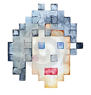 NFT non-lethal token. Crypto-art concept. Pixel art cryptopunk, watercolor, isolated on white background