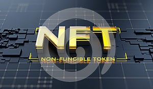 NFT nonfungible tokens concept on dark background - NFT word on abstract technology surface