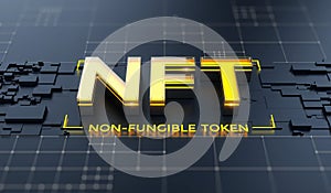 NFT nonfungible tokens concept on dark background - NFT word on abstract technology surface photo