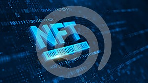 NFT nonfungible tokens concept on dark blue background