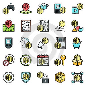 NFT related filled icon set 2, vector illustration photo