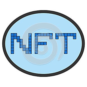 NFT sign icon non fungible token, NFT oval icon on blue background