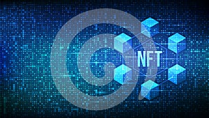 NFT technology background made with binary code. Non-fungible token digital crypto art blockchain tech concept. Investment in