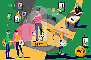 NFT Token Cryptocurrency Flat Collage Composition