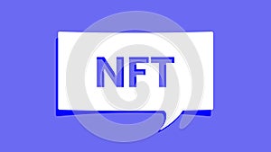 NFT word on cutout white paper speech bubble on blue background