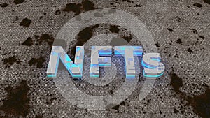 NFTs Crypto Art currency concept. Non Fungible Token with light on abstract background. 3D rendering. photo