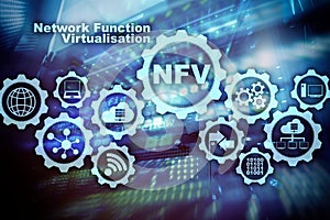 NFV Network Function Virtualization. Architecture Technologies Virtual Machines Concept.