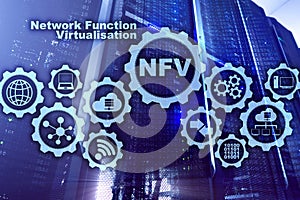 NFV Network Function Virtualization. Architecture Technologies Virtual Machines Concept.