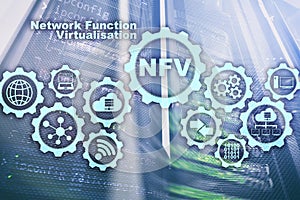 NFV Network Function Virtualization. Architecture Technologies Virtual Machines Concept.