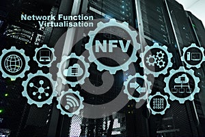 NFV Network Function Virtualization. Architecture Technologies Virtual Machines Concept.
