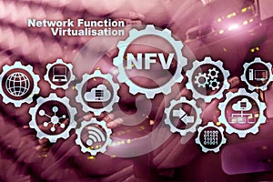 NFV Network Function Virtualization. Architecture Technologies Virtual Machines Concept.