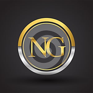 NG Letter logo in a circle, gold and silver colored. Vector design template elements for your business or company identity