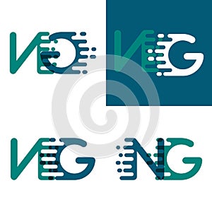 NG letters logo with accent speed in green and dark purple