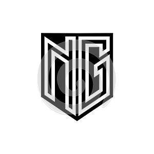 NG Logo monogram shield geometric white line inside black shield color design