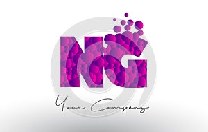 NG N G Dots Letter Logo with Purple Bubbles Texture.