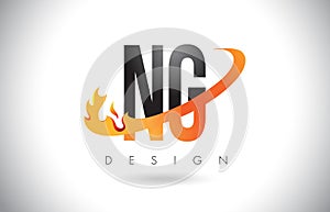 NG N G Letter Logo with Fire Flames Design and Orange Swoosh.