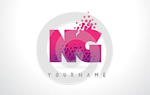 NG N G Letter Logo with Pink Purple Color and Particles Dots Design. photo
