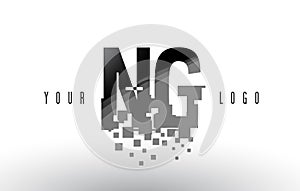 NG N G Pixel Letter Logo with Digital Shattered Black Squares