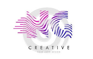 NG N G Zebra Lines Letter Logo Design with Magenta Colors