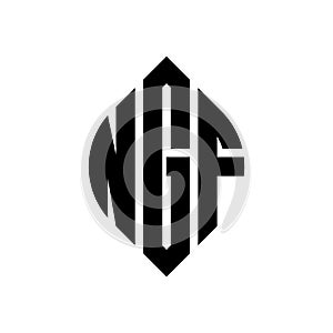 NGF circle letter logo design with circle and ellipse shape. NGF ellipse letters with typographic style. The three initials form a