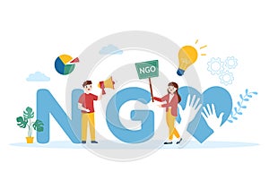 NGO or Non-Governmental Organization to Serve Specific Social and Political Needs in Template Hand Drawn Cartoon Flat Illustration