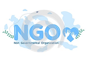 NGO or Non-Governmental Organization to Serve Specific Social and Political Needs in Template Hand Drawn Cartoon Flat Illustration photo