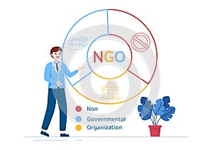 NGO or Non-Governmental Organization to Serve Specific Social and Political Needs in Template Hand Drawn Cartoon Flat Illustration photo