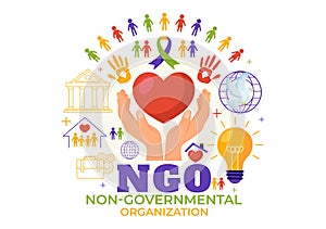 NGO or Non-Governmental Organization Vector Illustration to Serve Specific Social and Political Needs in Flat Background