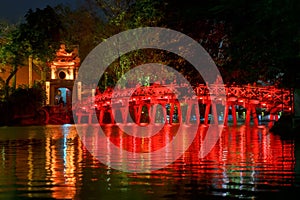 Ngoc Son Temple. Hanoi at night, Vietnam