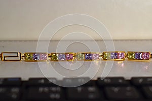 Gold bracelet Bejeweled Many colors, luxurious, beautiful