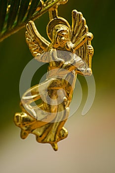 golden angel with harp, Christmas tree figure