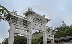 Ngong Ping Village Gate and Tian Tan Buddha, Lantau, Hong Kong