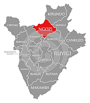 Ngozi red highlighted in map of Burundi